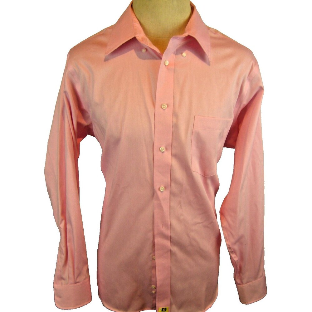 Mens Eagle Pink No Iron Stretch Collar LS 100% Cotton Dress Shirt sz 17x34/35
